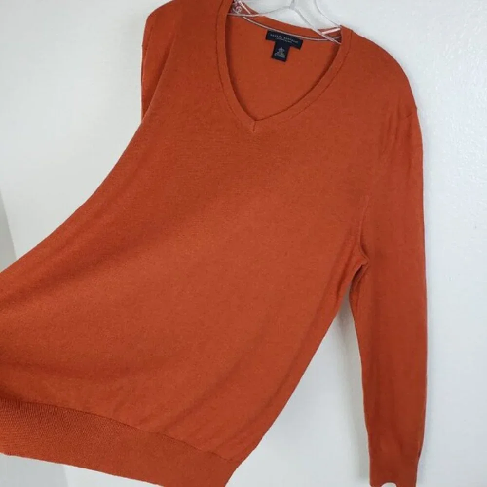 Banana Republic Luxury Blend Silk Cotton Cashmere V-Neck Sweater Orange size L